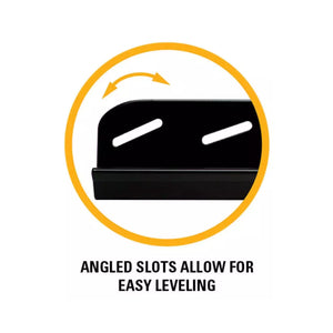 Illustration of a product with angled slots for easy leveling on a white background