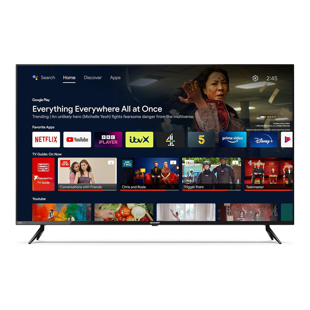 Sharp 50" 4K UHD Frameless Android TV with Freeview Play HD, Google Assistant Hub, Chromecast & Bluetooth