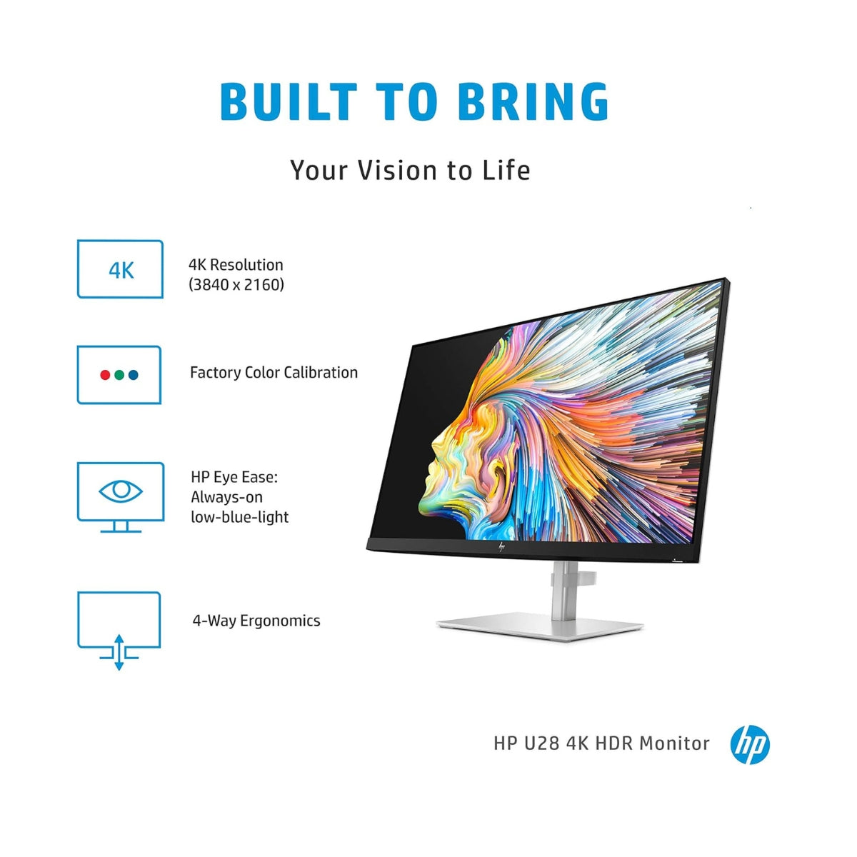 HP U28 4K Ultra HD 28" IPS LCD Monitor - Black & Silver
