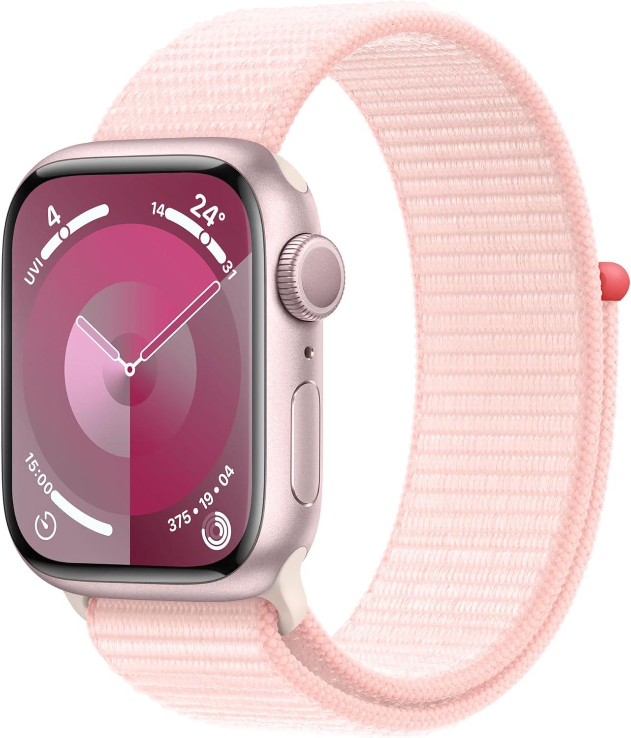 Apple Watch Series 9 GPS, 41mm Pink Aluminium Case Light Pink Sport Loop - MR953QA/A
