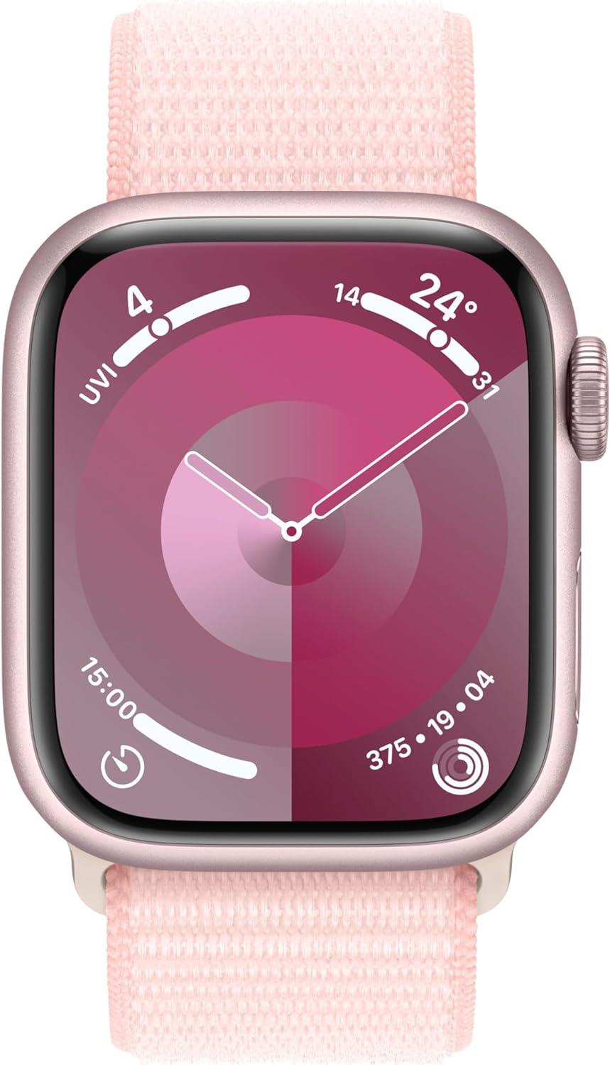 Apple Watch Series 9 GPS, 41mm Pink Aluminium Case Light Pink Sport Loop - MR953QA/A