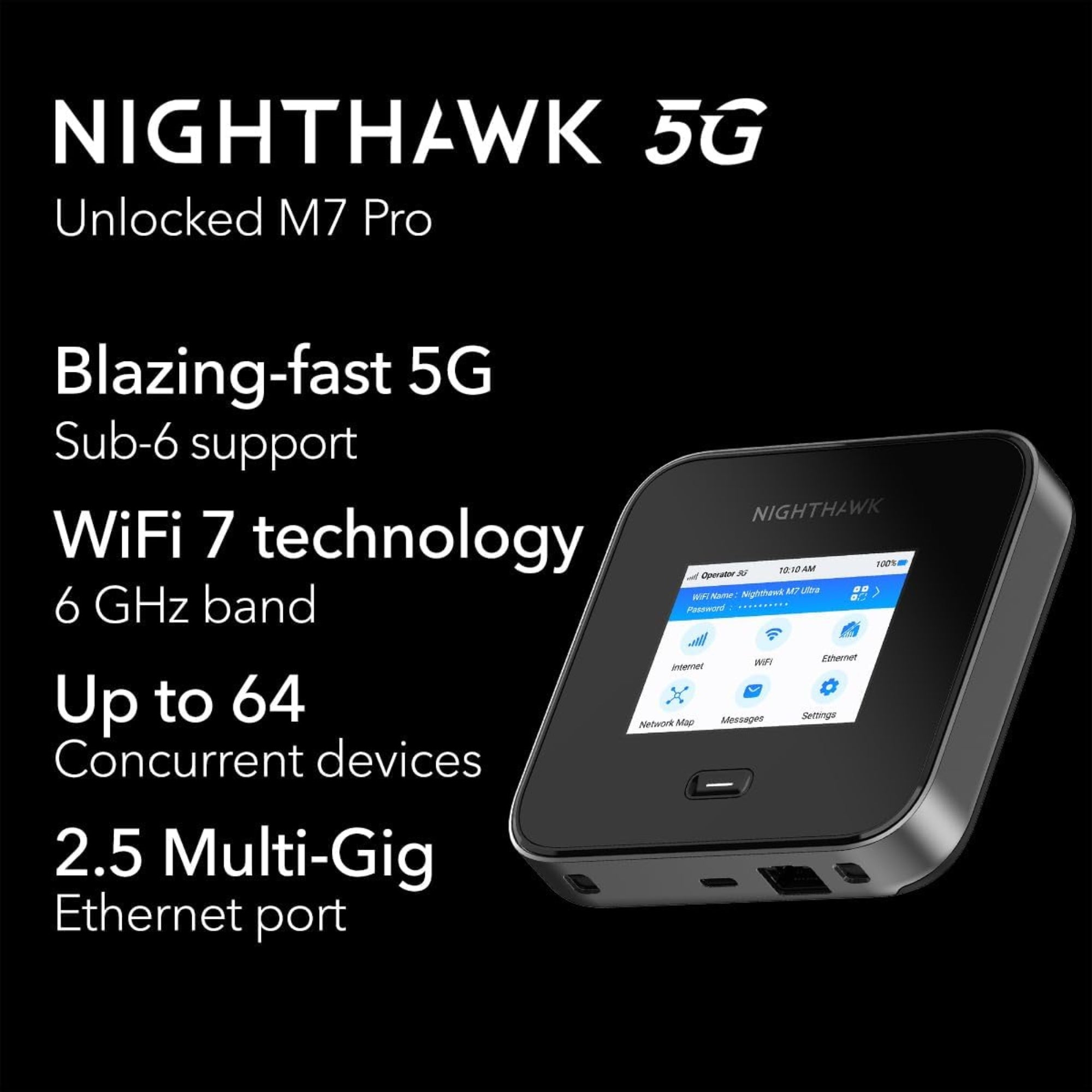 Netgear Nighthawk M7 Pro 5G Mobile Router (MR7400-111EUS) – WiFi 7 Portable Hotspot