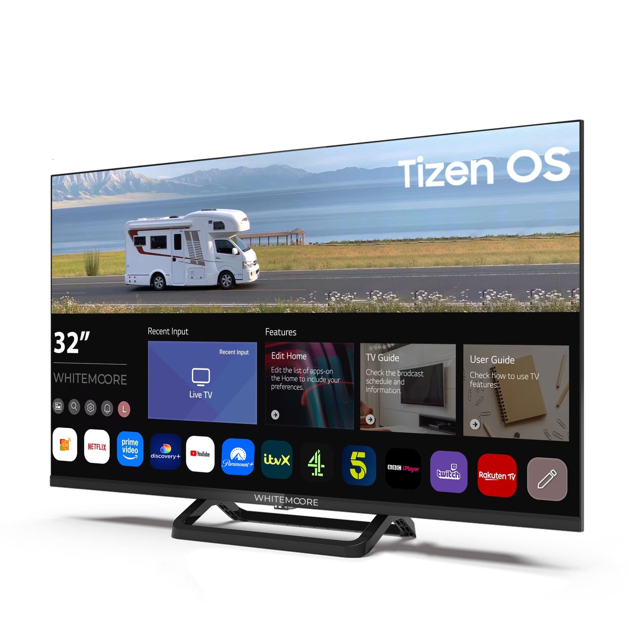Whitemoore 32” 12V/24V Smart TV – Tizen OS, WiFi, Freeview, Netflix, Prime, HDMI/USB, for Caravan/Truck/Boat, 3-Year Warranty