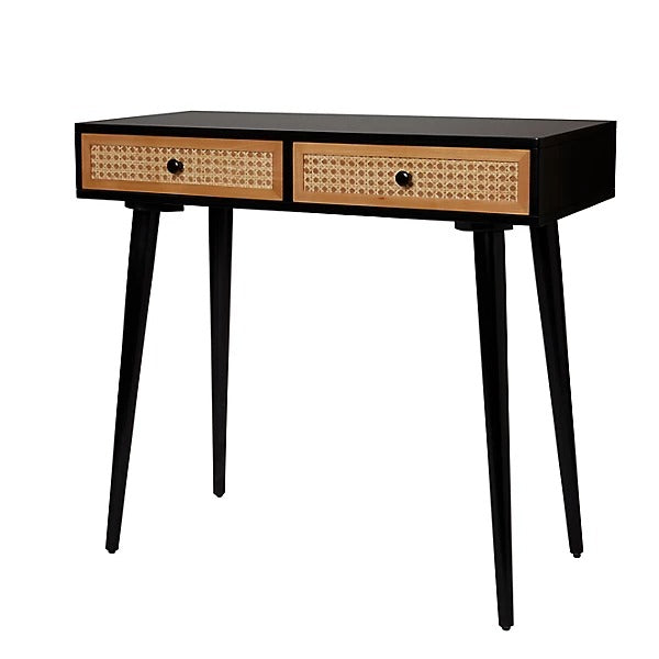 Leona Matt black Rattan Effect 2 Drawer Console Table (H)790mm (W)800mm (D)400mm