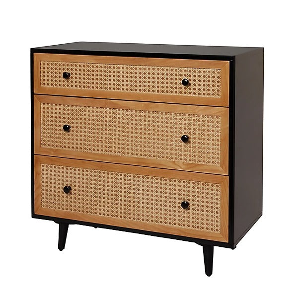 Leona Matt Black Rattan Effect 3 Drawer Chest Of Drawers (H)780mm (W)800mm (D)400mm