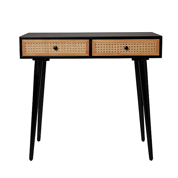 Leona Matt black Rattan Effect 2 Drawer Console Table (H)790mm (W)800mm (D)400mm