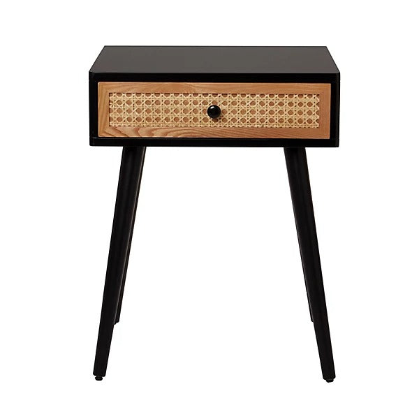 Leona Matt Black Rattan Effect 1 Drawer Bedside Table (H)580mm (W)450mm (D)450mm