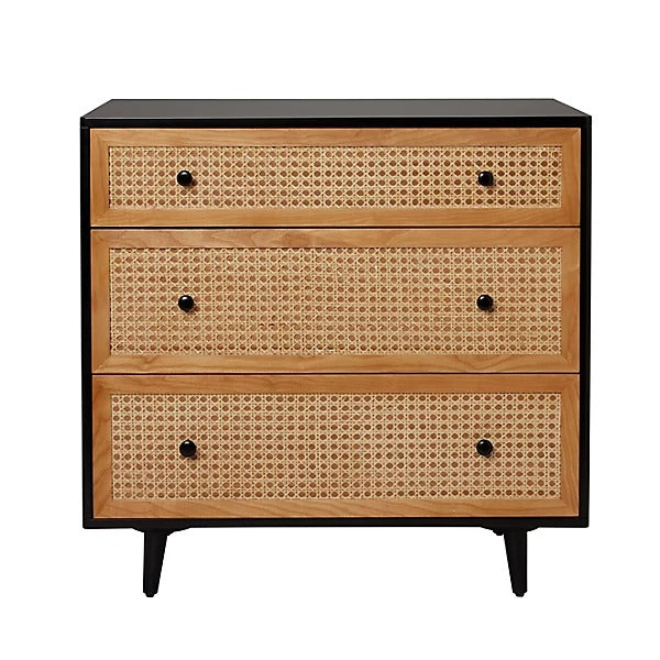 Leona Matt Black Rattan Effect 3 Drawer Chest Of Drawers (H)780mm (W)800mm (D)400mm