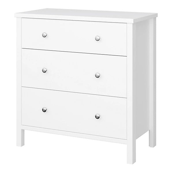 Valenca Satin White MDF 3 Drawer Wide Chest of Drawers (H)840mm (W)800mm (D)410mm