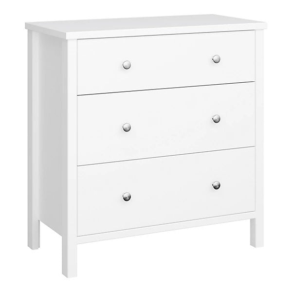 Valenca Satin White MDF 3 Drawer Wide Chest of Drawers (H)840mm (W)800mm (D)410mm