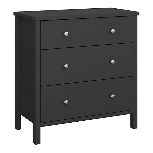 Valenca Satin black MDF 3 Drawer Wide Chest of drawers (H)840mm (W)800mm (D)410mm