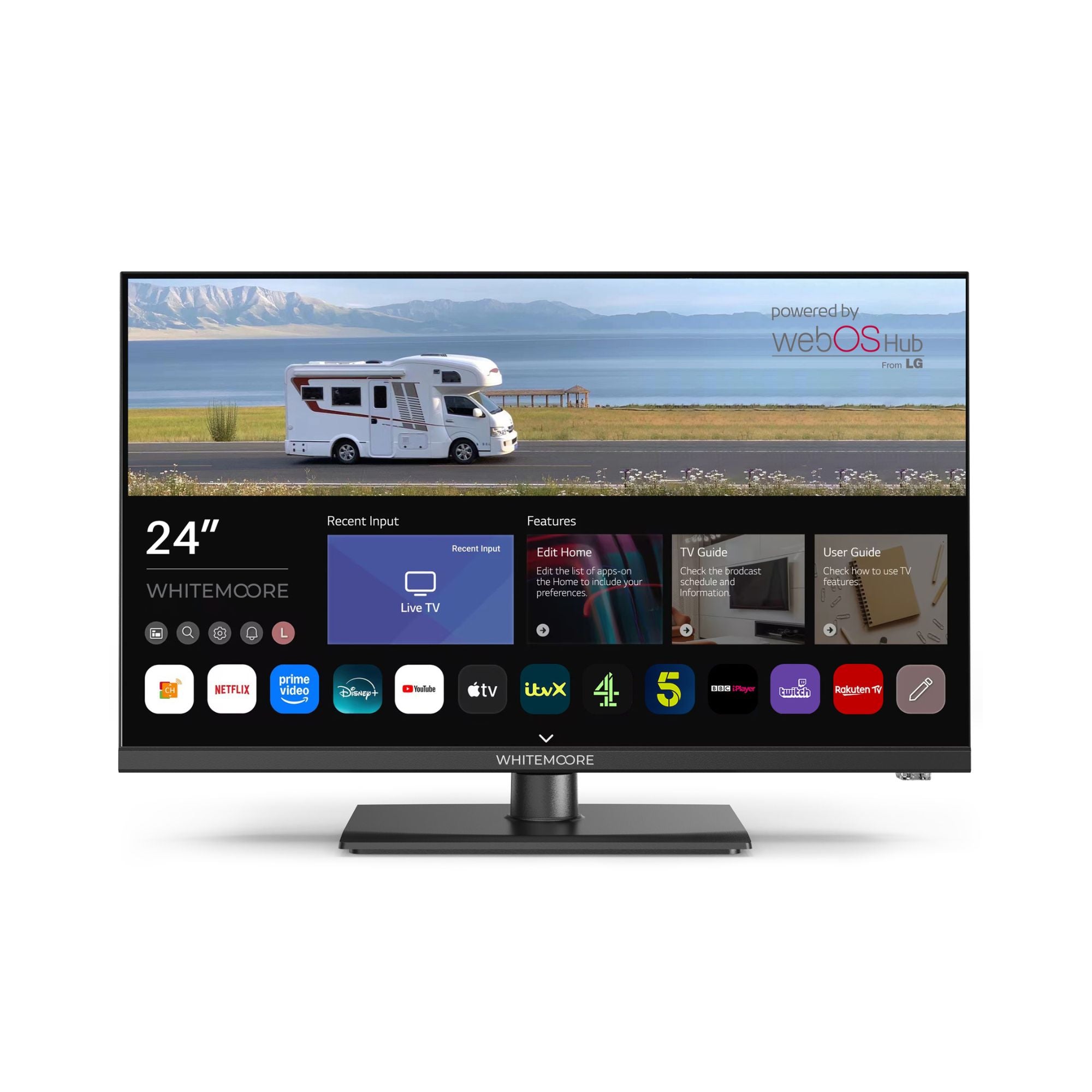 Whitemoore 24” 12V/24V Smart TV – Full HD, Frameless, WebOS, WiFi, Bluetooth, Freeview, Saorview, Netflix, Prime, Airplay, HDMI/USB, for Caravan/Truck/Boat, 3-Year Warranty